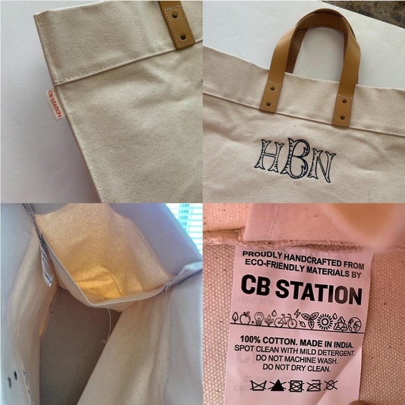Handcrafted CB Station Cream monogram embroidered canvas tote bag. - Picture 8 of 8